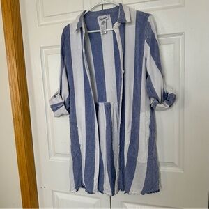 Tommy Bahama Shirt Blue White Striped Linen Blend Tunic Shirt Dress Size Small